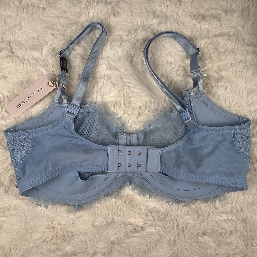 Victoria's Secret Dream Angels Unlined Uplift Sling Lace Bra Dusty Blue 34DD NWT - Picture 4 of 7